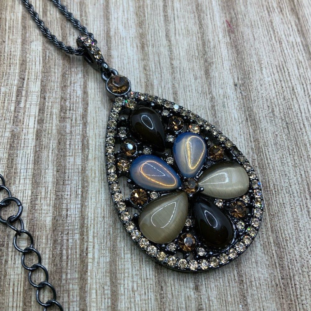 Lia Sophia Rhinestone Tear Drop Pendant Necklace